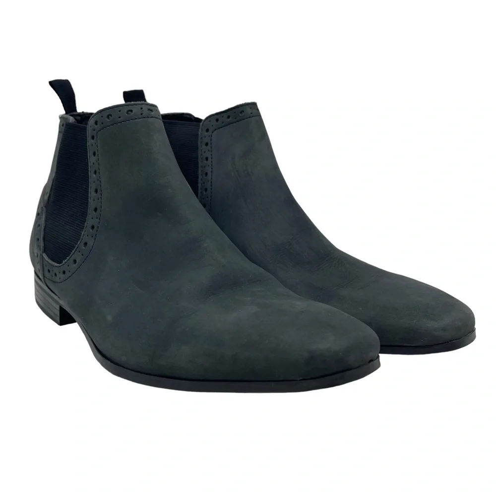ASOS Boots Mens 6 Chelsea Navy Nubuck Leather Elastic Sides Heel Grip‎ Tread Tab